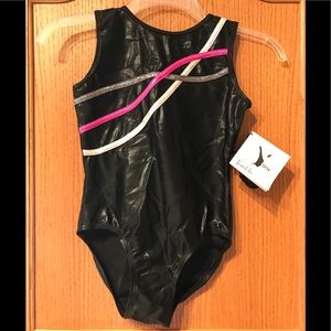 TumbleWear Sophia Midnight Mystique Leotard Matching Scrunchie Size 12-14 NWT
